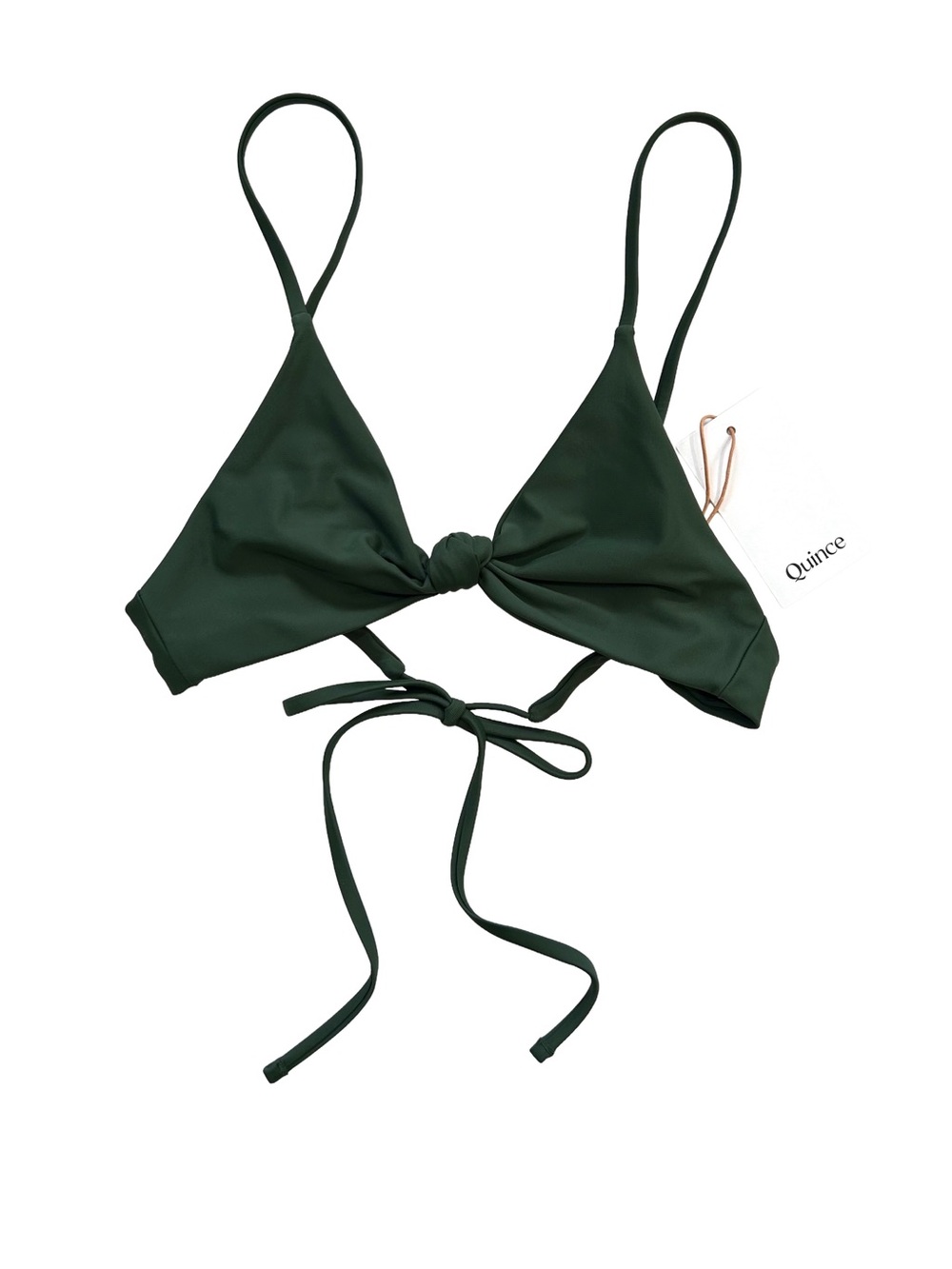 Quince Italian knotted triangle bikini top S palm green A/B cups NWT